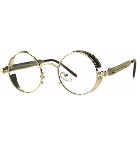 Round Side Cover Clear Lens Glasses Steampunk Fashion Small Round Frame - Gold - CQ18ESR9ZXH $10.86