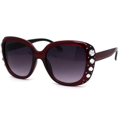 Butterfly Womens Large Rhinestone Jewel Trim Butterfly Diva Sunglasses - Red Smoke - CC19624LU7K $23.15