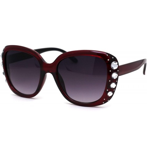 Butterfly Womens Large Rhinestone Jewel Trim Butterfly Diva Sunglasses - Red Smoke - CC19624LU7K $13.71