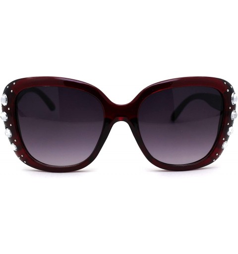 Butterfly Womens Large Rhinestone Jewel Trim Butterfly Diva Sunglasses - Red Smoke - CC19624LU7K $13.71
