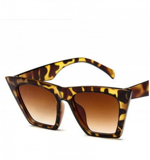 Square 2019 New Sunglasses Square Glasses Personalized Cat Eyes Colorful Trend Versatile Uv400 Curtain - Leopard Tea - C0198A...