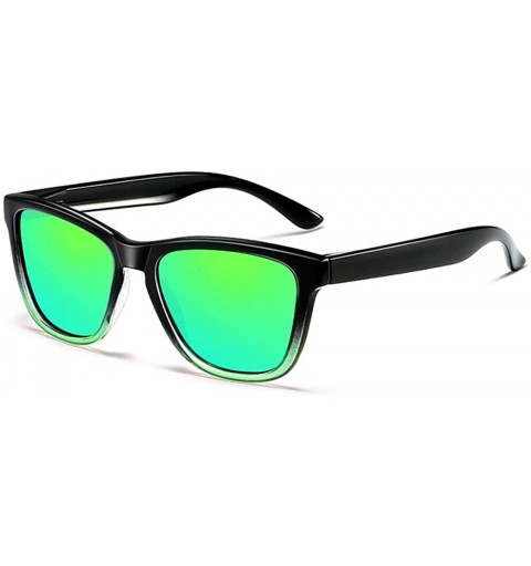 Rectangular Polarized Sunglasses for Men and Women - Color Mirrored Lens - 100% UV Blocking - Green - CC18R5UO7DO $26.92