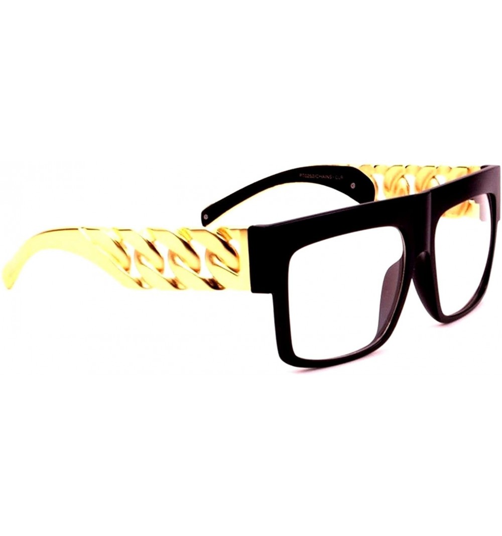 Oversized Retro Flat Top Oversized Square Chain Arm Sunglasses - Black & Gold Frame - CA185C7Z764 $8.21