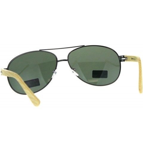 Oval Real Bamboo Wood Temple Sunglasses Oval Aviator Unisex Shades UV 400 - Gunmetal (Green) - CB18D2XG4UD $14.56