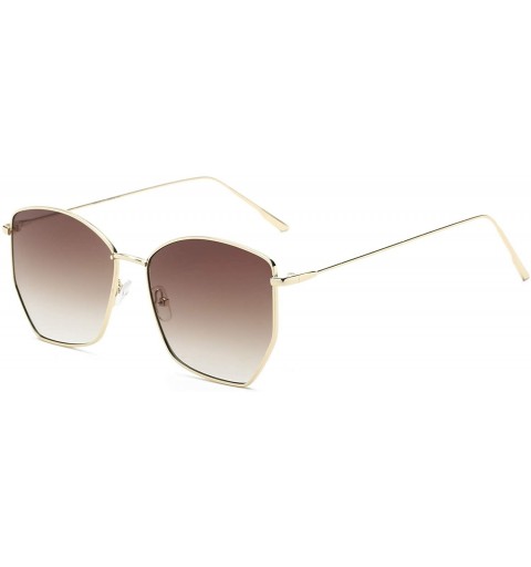 Goggle Women Modern Fashion Metal Geometric Square Oversized UV400 Protection Sunglasses - Brown - CK18WU9XO3X $41.08