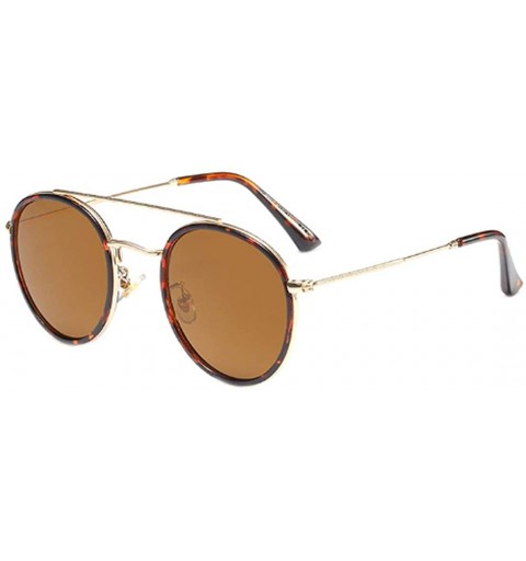 Round Women's Classic Plastic Metal Round Full-Frame AC Lens Sunglasses - Leopard Brown - CW18W6LW3L2 $16.04