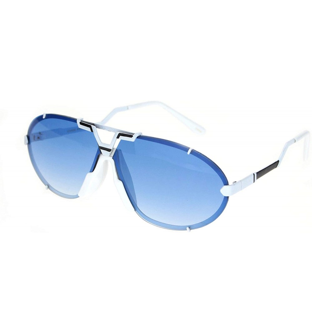 Rimless Retro Racer European Mobster Sunglasses - White Gradient Blue - CT18NKS3YDN $10.96