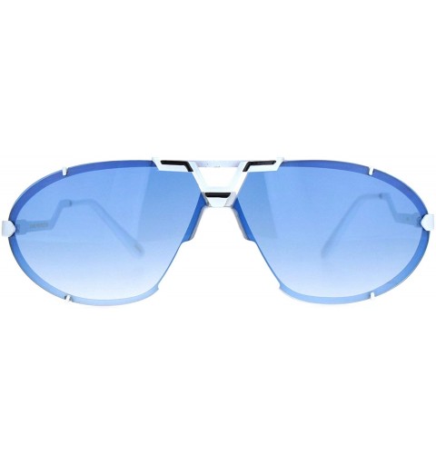 Rimless Retro Racer European Mobster Sunglasses - White Gradient Blue - CT18NKS3YDN $10.96