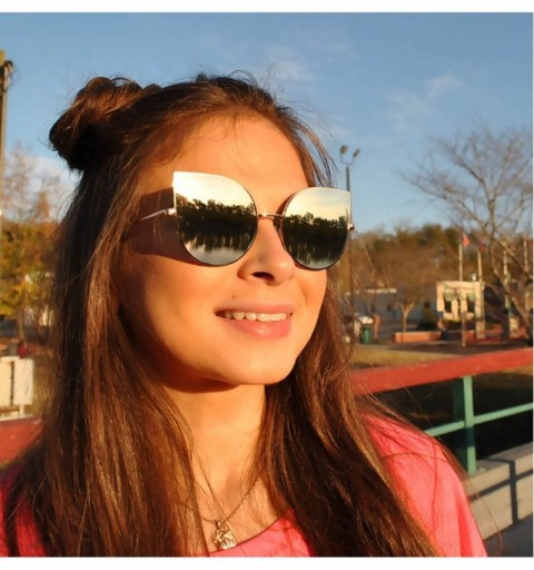 Cat Eye Cat Eye Women Fashion Designer Sunglasses Metal Frame Colored Lens - Gold_fire_mirror - CN12NYWEBC1 $10.93