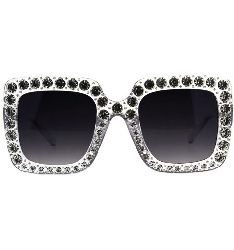 Square Bling Bling Rhinestone Sunglasses Oversized Square Womens Fashion - Clear - CX18DWN9SAY $16.47