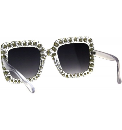 Square Bling Bling Rhinestone Sunglasses Oversized Square Womens Fashion - Clear - CX18DWN9SAY $16.47