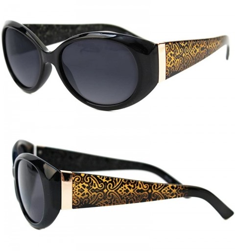 Oval Jackie O Round Oval Designer Cat Eye Sunglasses P4135 - Black Gold - CW17YSAK8X4 $10.17