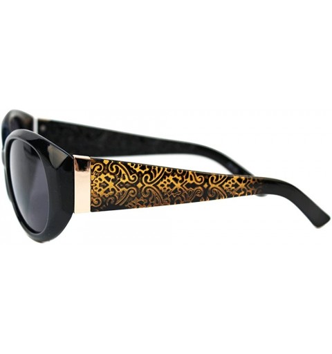 Oval Jackie O Round Oval Designer Cat Eye Sunglasses P4135 - Black Gold - CW17YSAK8X4 $10.17