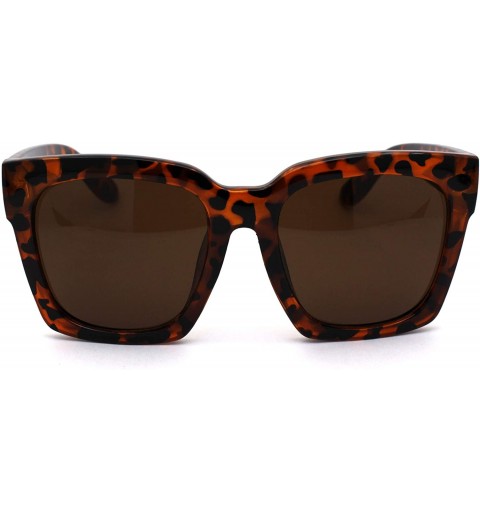 Rectangular Womens XL Oversize Horned Rim Thick Plastic Retro Sunglasses - Shiny Tortoise Solid Brown - C3190QU5O0E $29.82