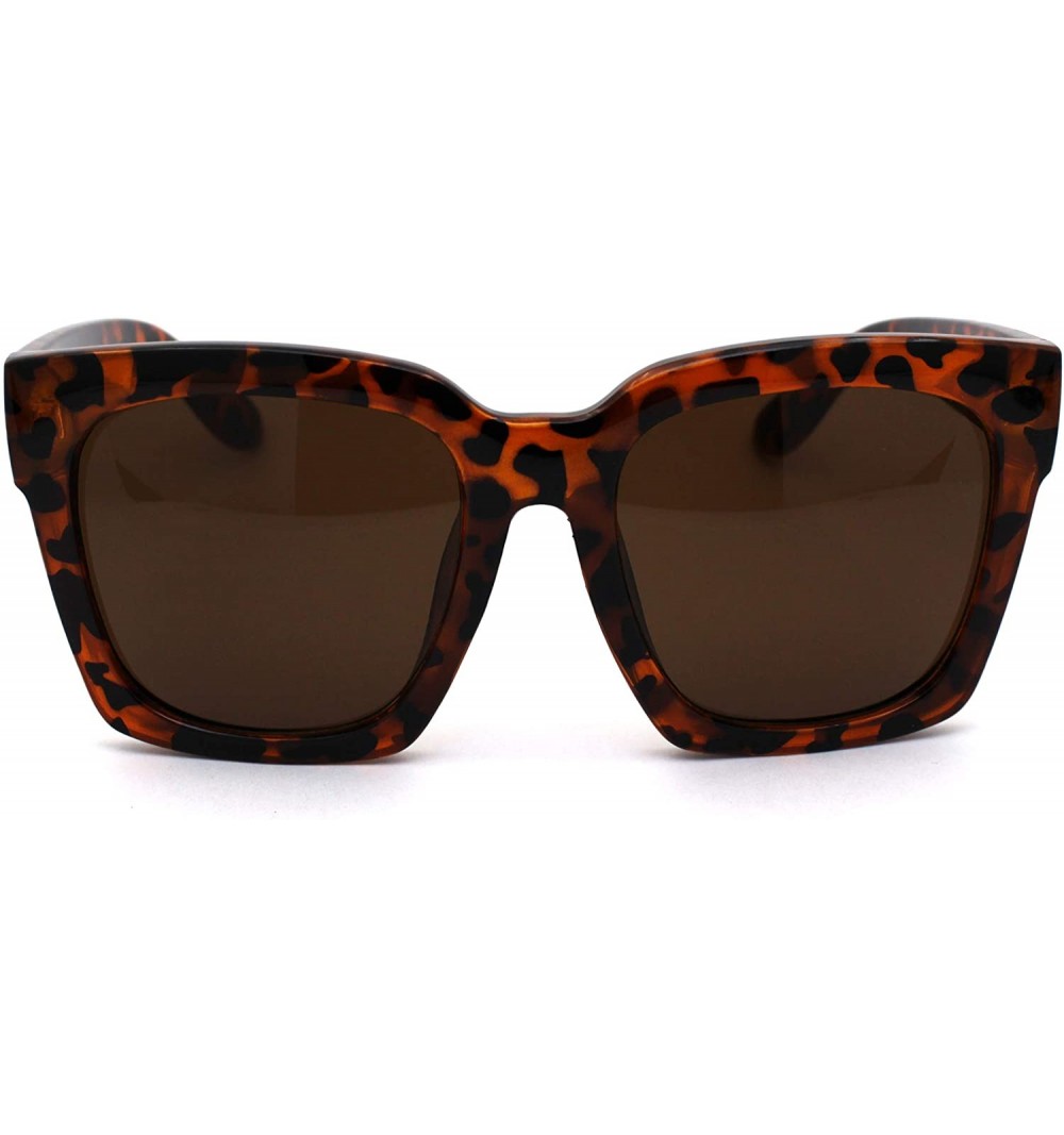 Rectangular Womens XL Oversize Horned Rim Thick Plastic Retro Sunglasses - Shiny Tortoise Solid Brown - C3190QU5O0E $14.91