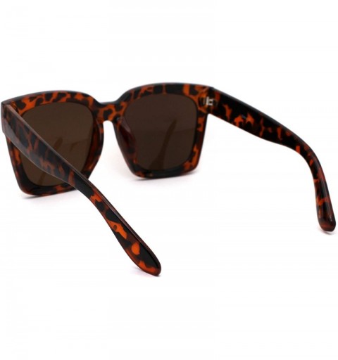 Rectangular Womens XL Oversize Horned Rim Thick Plastic Retro Sunglasses - Shiny Tortoise Solid Brown - C3190QU5O0E $14.91