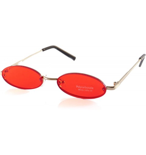 Round Rimless Tinted Flat Lens Slim Oval Round Retro Sunglasses A243 A244 - (Tinted) Red - CN18L647LE9 $11.22