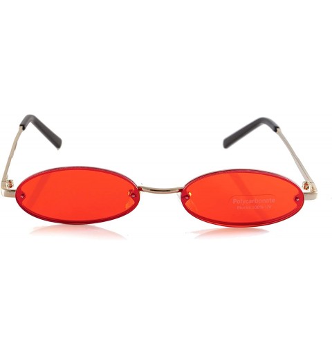 Round Rimless Tinted Flat Lens Slim Oval Round Retro Sunglasses A243 A244 - (Tinted) Red - CN18L647LE9 $11.22