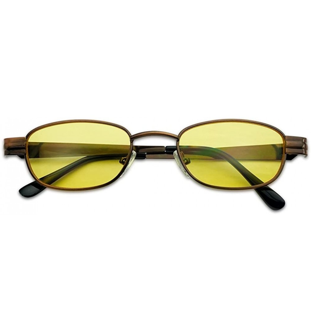 Rectangular Retro Small 1990's Rectangular Oval Color Tinted Narrow Slim Metal Sunglasses - Copper Frame - Yellow - CA18EY9GW...