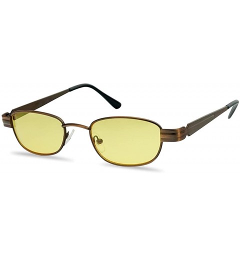 Rectangular Retro Small 1990's Rectangular Oval Color Tinted Narrow Slim Metal Sunglasses - Copper Frame - Yellow - CA18EY9GW...