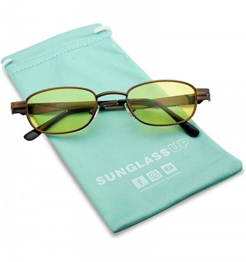 Rectangular Retro Small 1990's Rectangular Oval Color Tinted Narrow Slim Metal Sunglasses - Copper Frame - Yellow - CA18EY9GW...