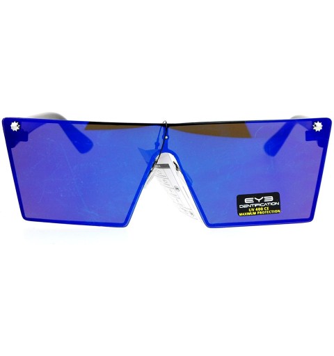 Rectangular Futuristic Fashion Sunglasses Trapezoid Full Flat Mirror Lens Back Metal Rims - Black (Blue Mirror) - CZ1875OCGWU...