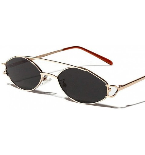 Oval Fashion Literary Double Beam Ultra Small Metal Frame Oval Sunglasses - Grey - CI18LSUWG60 $14.82