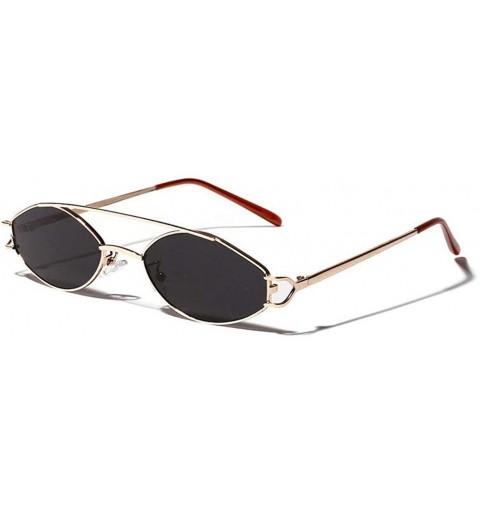 Oval Fashion Literary Double Beam Ultra Small Metal Frame Oval Sunglasses - Grey - CI18LSUWG60 $14.82
