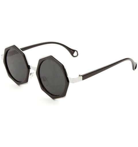 Aviator Octagon Geometric Sunglasses w/Round Lenses - Black & Silver - C212NUMWOOH $8.49