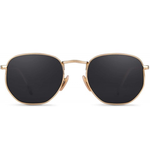 Square Hexagonal Polarized Sunglasses for Men and Women - Gold Frame/Grey Polarized Lens - CY18I8HI234 $25.23