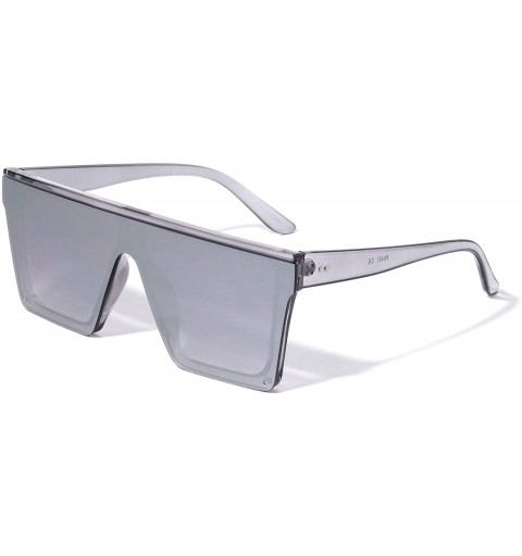 Shield Bologna Geometric Wide Flat Top Shield Sunglasses - Crystal Grey - C91975TA24D $29.18