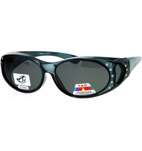 Rectangular Rhinestone Polarized Womens 60mm Over the Glasses Fit Over Sunglasses - Grey - CD12MA13Q05 $12.03
