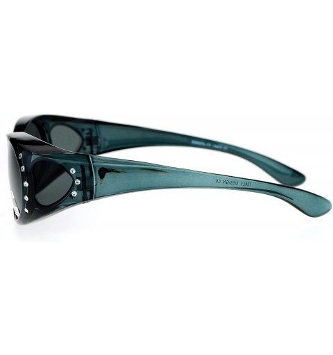 Rectangular Rhinestone Polarized Womens 60mm Over the Glasses Fit Over Sunglasses - Grey - CD12MA13Q05 $12.03