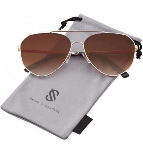 Rimless Oversized Aviator Sunglasses Mirrored Flat Lens for Men Women UV400 SJ1083 - C6 Gold Frame/Gradient Brown Lens - CB18...