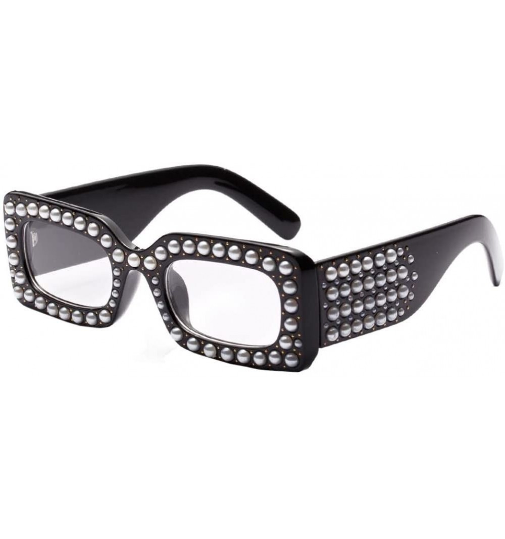 Square Fashion Women Pearl Square Frame Shades Sunglasses Integrated UV 400 Glasses (E) - E - CV18E4T0NY9 $10.01