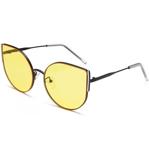 Sport Metal Women's Cat Eye Sunglasses Trendy Ocean Yellow Sunglasses Personalized Sunglasses-Black Frame Ocean Yellow - CU19...