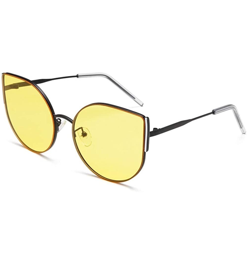 Sport Metal Women's Cat Eye Sunglasses Trendy Ocean Yellow Sunglasses Personalized Sunglasses-Black Frame Ocean Yellow - CU19...