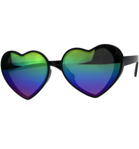 Round Womens Color Mirror Valentine Heart Shape Plastic Hippie Sunglasses - Black Rainbow - CT180AMIXC6 $8.10