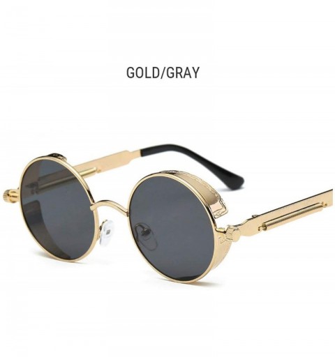 Goggle Round Steampunk Sunglasses Men Retro Red Goggles Glasses Women Gothic Metal Frame Eyewear UV400 - Gold-gray - CA197Y6T...