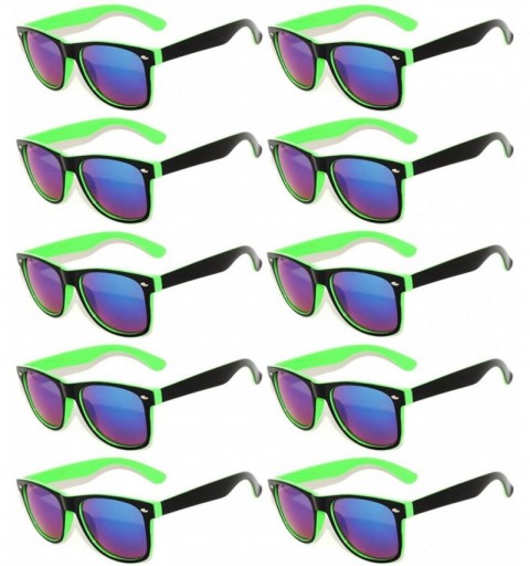 Rectangular Retro Vintage Two Tone Sunglasses Multicolor Mirror Lens 10 Pairs - 10 Pairs_green - C3184QRTU8W $52.62