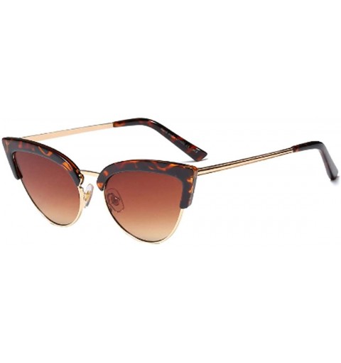 Cat Eye Women's Fashion Resin Cat Eye Half-Frame UV400 Protection Sunglasses - Leopard Brown - CI18WE527KR $26.79