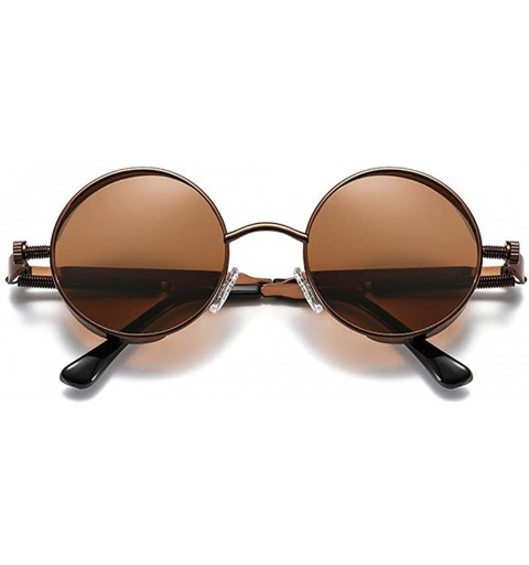 Round Steam Punk Fashion Trendy Wild Sunglasses Round Metal Frame Spring Legs UV Protection - Brown Frame+ Brown Lens - C518H...