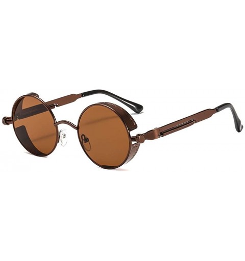 Round Steam Punk Fashion Trendy Wild Sunglasses Round Metal Frame Spring Legs UV Protection - Brown Frame+ Brown Lens - C518H...