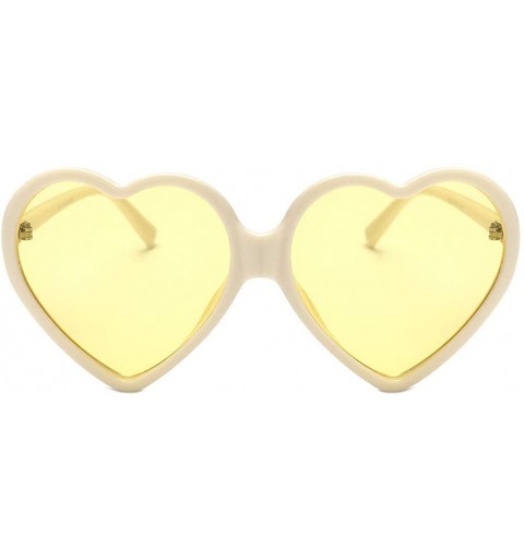 Square Women Fashion Unisex Heart-shaped Large Frame Shades Sunglasses Integrated UV Casual Glasses - Yellow - CE18SMH4R65 $7.48