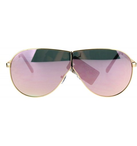 Oversized Mens Oversize Color Mirror Lens Metal Rim Shield Pilots Sunglasses - Gold Pink - CL185KL0ON4 $19.50
