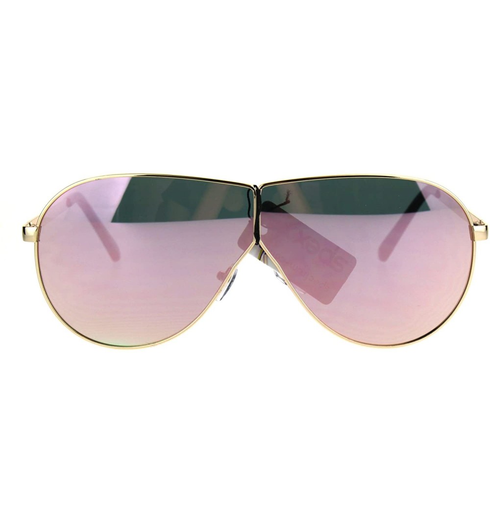 Oversized Mens Oversize Color Mirror Lens Metal Rim Shield Pilots Sunglasses - Gold Pink - CL185KL0ON4 $9.75