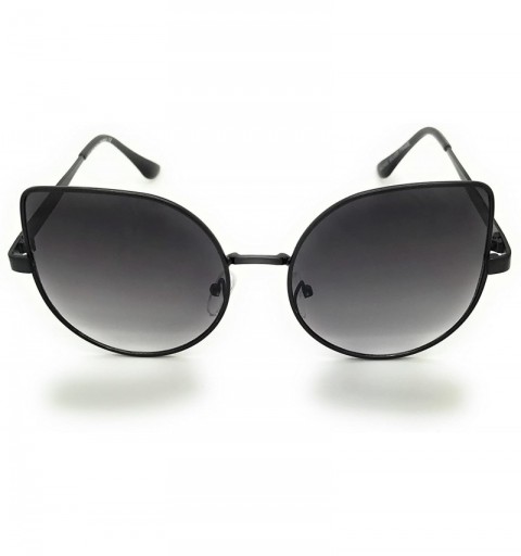Oversized Cat Eye Mirrored Flat Lenses Ultra Thin Light Metal Frame Women Sunglasses - Black - CG17Z5Y809C $7.36