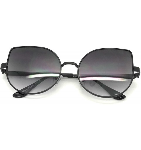 Oversized Cat Eye Mirrored Flat Lenses Ultra Thin Light Metal Frame Women Sunglasses - Black - CG17Z5Y809C $7.36