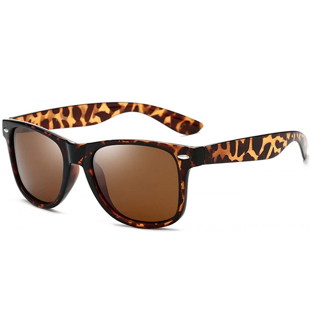 Sport Retro Polarized Sunglasses for Men Women Brand Designer Square UV400 Lens Sun Glasses - Leopard/Brown - CL18OZWK5ZU $12.97