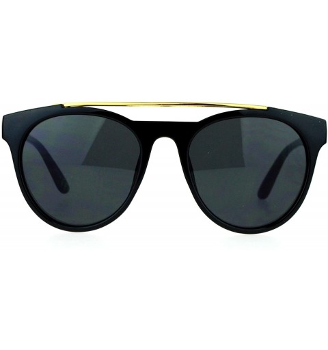 Aviator Womens Sunglasses Designer Retro Fashion Metal Top Bar Round Aviator - Black Gold - C3188G555LZ $8.27